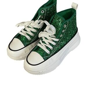 Sparkly Green Glitter High Top Platform Sneakers Womens Size 7